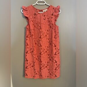 Monteau Pink Ruffled dress with Lace Design size small